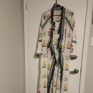 RHODE Floral Embroidered Kimono - White, Yellow, Red, Green